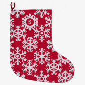 Rode Witte Sneeuwvlokken Monogram Kerstkous Grote Kerstsok (Voorkant)