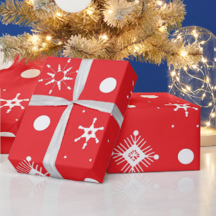 Rode Witte Sneeuwvlokken Patroon Cadeaupapier