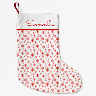 Rode Witte Sneeuwvlokken Patroon met Naam Kleine Kerstsok