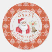 Rode Witte Sneeuwvlokken Prettig Kerstmis Kerstman Ronde Sticker (Voorkant)