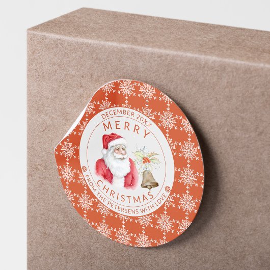 Rode Witte Sneeuwvlokken Prettig Kerstmis Kerstman Ronde Sticker