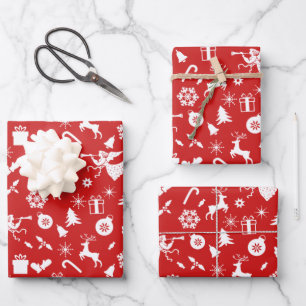 Rode Witte Sneeuwvlokken Rendier Engelen Kerstmis Inpakpapier Vel