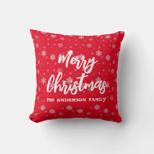 Rode Witte Sneeuwvlokken Script Retro Familie Kers Kussen
