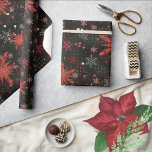 Rode Witte Sneeuwvlokken Zwart Inpakpapier<br><div class="desc">Deze prachtige sneeuwvlokken in rood,  zacht perzikroze en witte kleur op een donkere achtergrond zullen mooi show op uw kerstcadeaus. Je zult meer kleurvariaties vinden met hetzelfde ontwerp.</div>