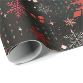 Rode Witte Sneeuwvlokken Zwart Inpakpapier (Rol Hoek)