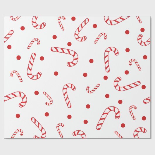 Rode witte snoepstokken Kerstvakantie Polka stippe Cadeaupapier (Vlak)