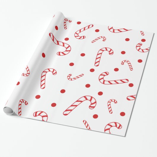 Rode witte snoepstokken Kerstvakantie Polka stippe Cadeaupapier (Uitgerold)