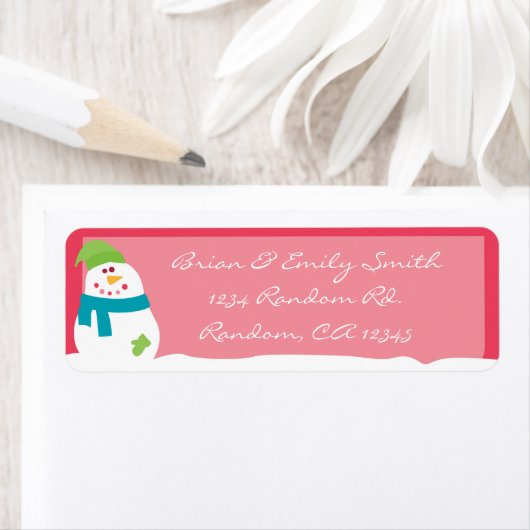Rode witte snowman die het adres teruggeeft etiket (Insitu)
