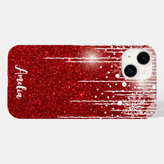 Rode Witte Snowy Druppelende Sneeuwvlok Custom Nam Case-Mate iPhone Case (Achterkant (horizontaal))