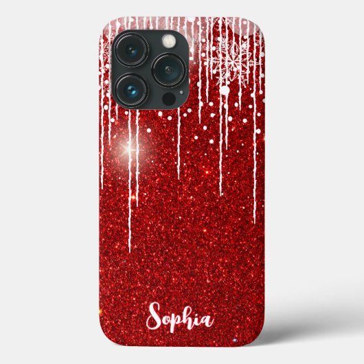 Rode Witte Snowy Druppelende Sneeuwvlok Custom Nam Case-Mate iPhone Case (Achterkant)