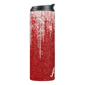 Rode Witte Snowy Druppelende Sneeuwvlok Custom Nam Thermosbeker (Gedraaid links)