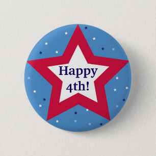 Rode witte ster Happy 4e Onafhankelijkheidsdag, aa Ronde Button 5,7 Cm