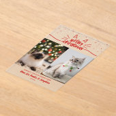 Rode Witte Sterren 2 Kat Foto's Meowy Kerstmis Acryl Uitnodigingen (Laagn)