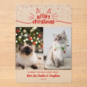 Rode Witte Sterren 2 Kat Foto's Meowy Kerstmis Acryl Uitnodigingen (Voorkant)