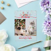 Rode Witte Sterren 2 Kat Foto's Meowy Kerstmis Acryl Uitnodigingen (Insitu (Huwelijk))