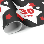 Rode Witte Sterren 30ste Verjaardag Custom V16 Cadeaupapier (Rol Hoek)