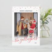 Rode witte sterren Naam in Manuscript kerstfoto Feestdagenkaart (Staand voorkant)