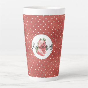 Rode Witte Stippen Aardbeien Fruit   Latte Mok