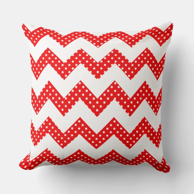 Rode Witte Stippen Chevron Sierkussen (Voorkant)