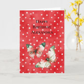 Rode Witte Stippen Rode Groene Vlinders Verjaardag Kaart (Gele Bloem)