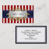 Rode witte streep, blauw lint, goudvormig etiket visitekaartje (Voorkant / Achterkant)
