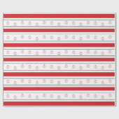 Rode, witte streep met ornamenten cadeaupapier (Vlak)