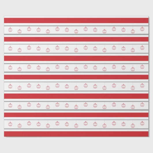 Rode, witte streep met ornamenten cadeaupapier (Vlak)