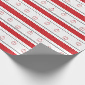 Rode, witte streep met ornamenten cadeaupapier (Hoek)