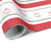 Rode, witte streep met ornamenten cadeaupapier (Rol Hoek)