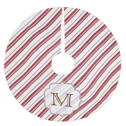 Rode Witte Streep Snoep Monogram Initiaal Boomrok Kerstboom Rok (Voorkant)