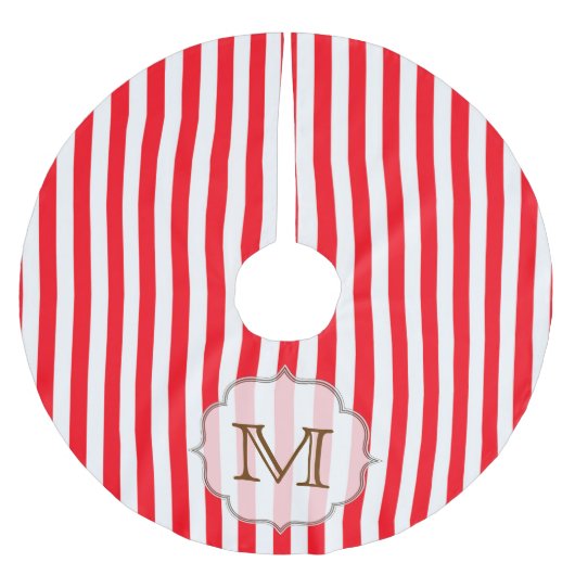 Rode witte streep Snoep Monogram Initiaal Kerstboom Rok (Voorkant)