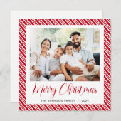 Rode Witte Streep Vrolijke Kerstfoto Feestdagenkaart (Voorkant / Achterkant)