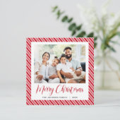 Rode Witte Streep Vrolijke Kerstfoto Feestdagenkaart (Staand voorkant)