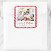 Rode Witte Streep Vrolijke Kerstfoto Vierkante Sticker (Tas)