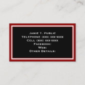 Rode & witte streep, zwart lint visitekaartje (Achterkant)