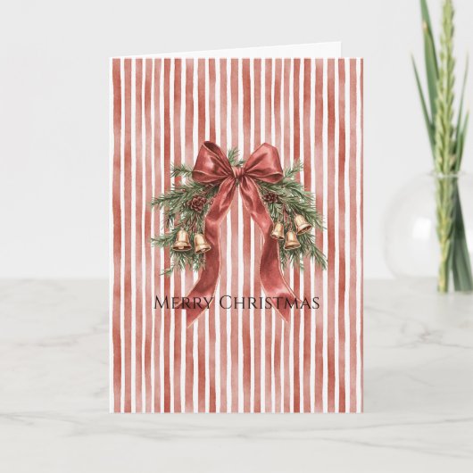 Rode Witte Strepen Kerst Boog Bellen Kaart (Voorkant)