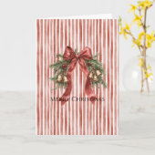 Rode Witte Strepen Kerst Boog Bellen Kaart (Gele Bloem)
