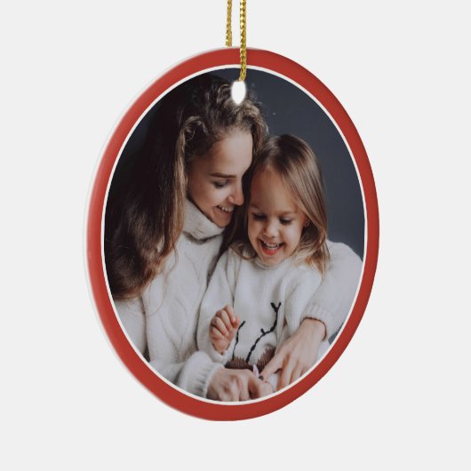 Rode & Witte Strepen Kerstman Custom Photo Xmas Keramisch Ornament (Rechts)