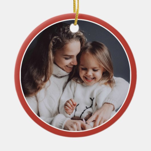 Rode & Witte Strepen Kerstman Custom Photo Xmas Keramisch Ornament (Voorkant)