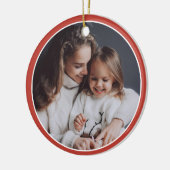Rode & Witte Strepen Kerstman Custom Photo Xmas Keramisch Ornament (Links)