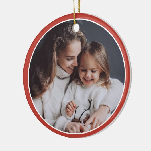 Rode & Witte Strepen Kerstman Custom Photo Xmas Keramisch Ornament (Links)