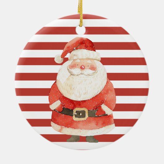 Rode & Witte Strepen Kerstman Custom Photo Xmas Keramisch Ornament (Achterkant)