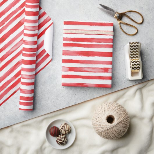 Rode Witte Strepen Kerstmis Cadeaupapier (Crafts)