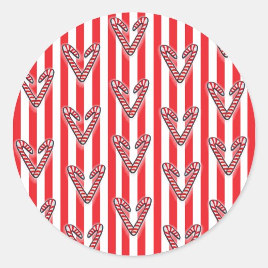 Rode witte strepen Lollipops Harten Ronde Sticker (Voorkant)