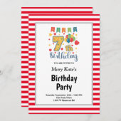 Rode/witte strepen met de zevende verjaardag van d kaart (Voorkant / Achterkant)