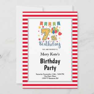 Rode/witte strepen met de zevende verjaardag van d kaart