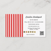 Rode Witte Strepen & QR Code & Social Media Iconen Visitekaartje (Voorkant)