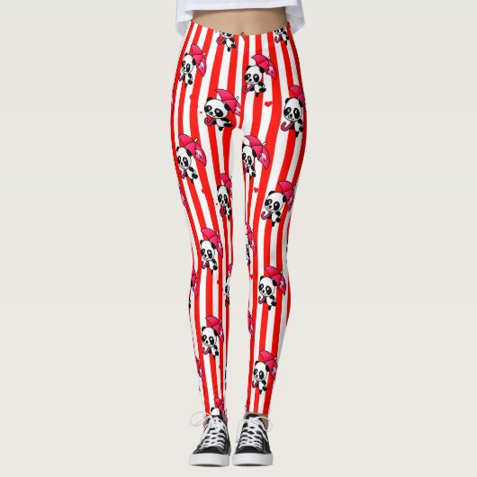 Rode witte strepen Schattige Leggings (Voorkant)