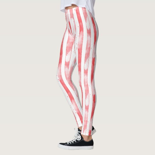 Rode Witte Strepen Stippen Kerst Leggings (Links)