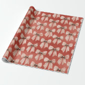 Rode Witte Strepen Strikjes Kerst Cadeaupapier (Uitgerold)